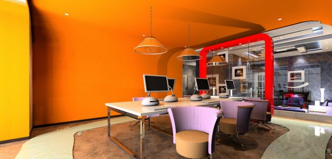 橙色調辦公室效果圖