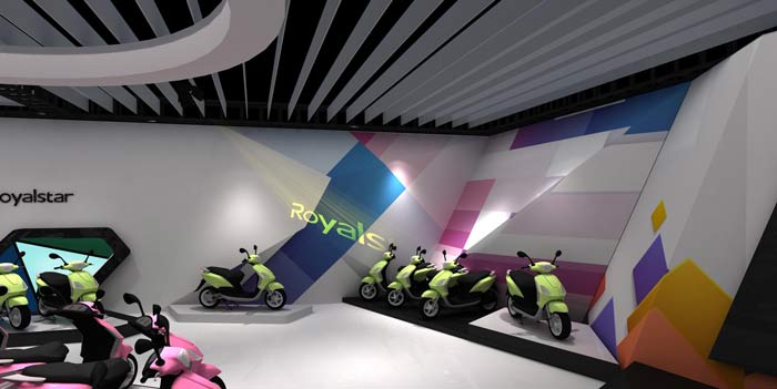 榮事達電動車展廳背景色彩裝修設計案例效果圖