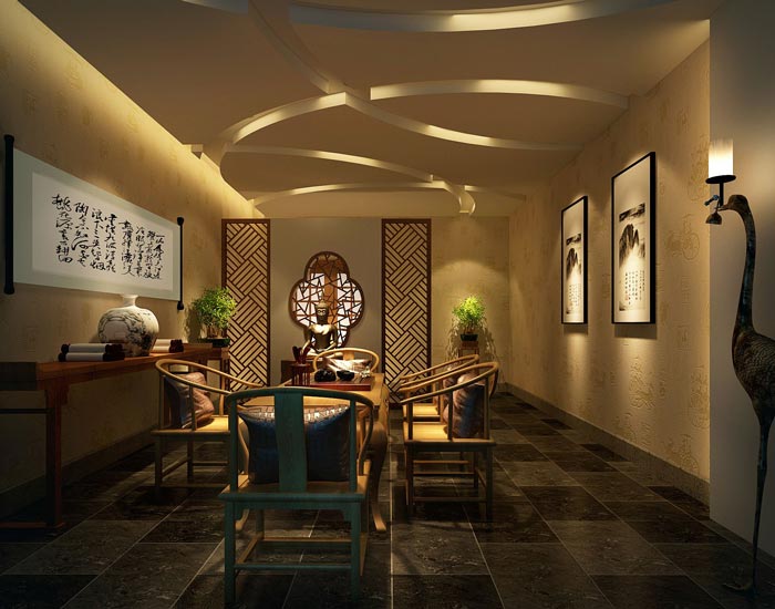 藏茗薈茶藝館茗茶雅室裝修設(shè)計案例效果圖