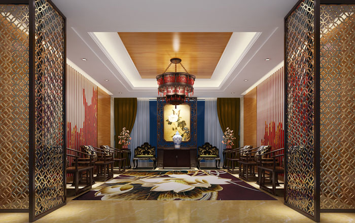 中式風格私人會所接待區(qū)裝修設計案例效果圖