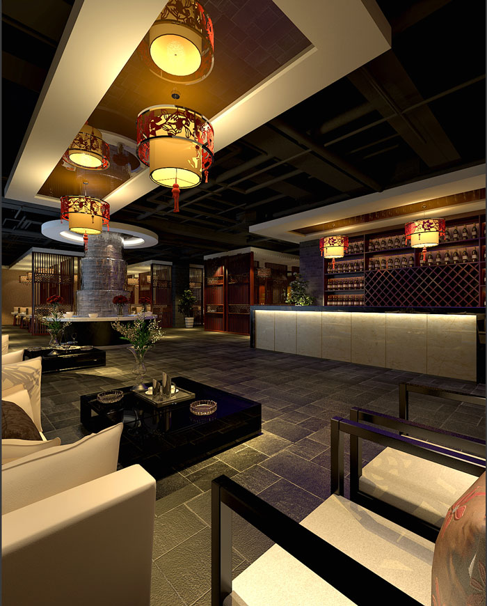 500平方火鍋店前臺接待室裝修設(shè)計案例效果圖