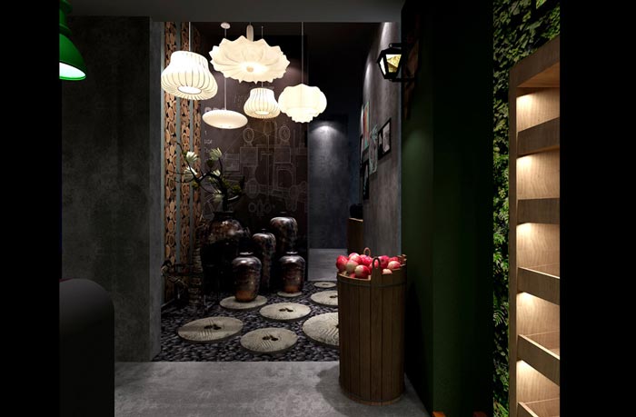 400平方懷舊復古中餐廳食物擺放區域設計效果圖