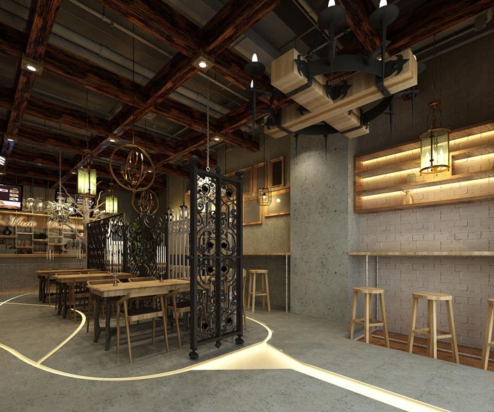 200平方原木餐廳隔斷區(qū)域裝修設計效果圖