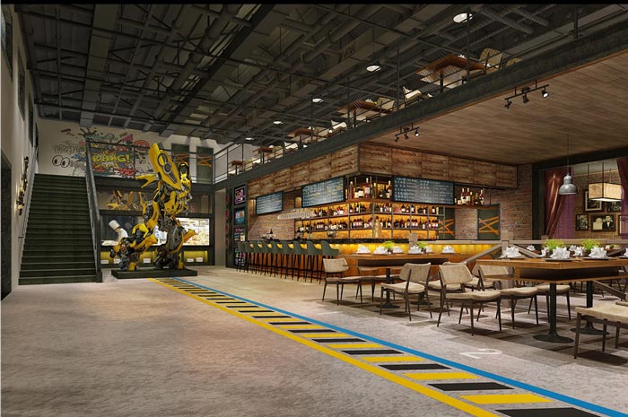 工業主題餐廳前臺裝修設計效果圖