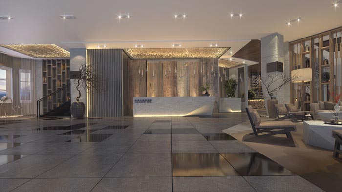 商務(wù)型酒店前臺裝修設(shè)計案例效果圖