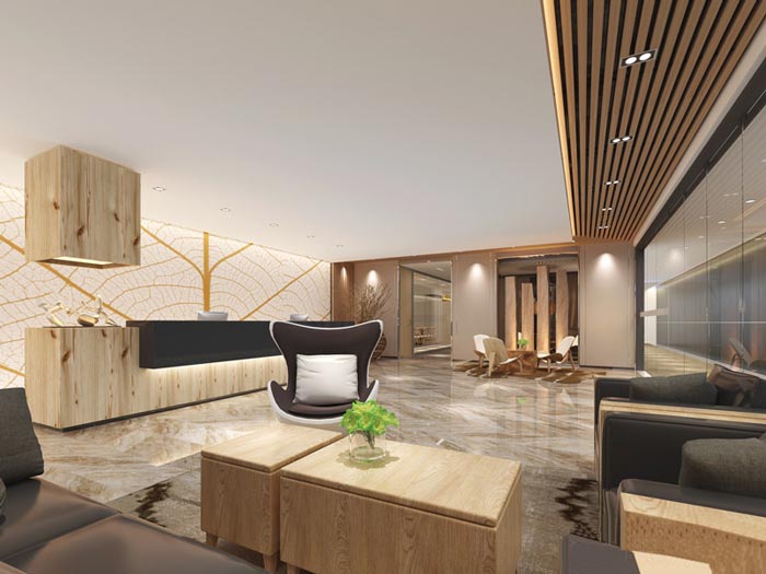 進出口貿(mào)易辦公室前臺裝修設計案例效果圖