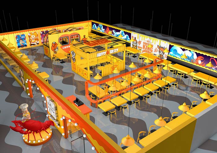 小龍蝦主題餐廳裝修設(shè)計俯視圖