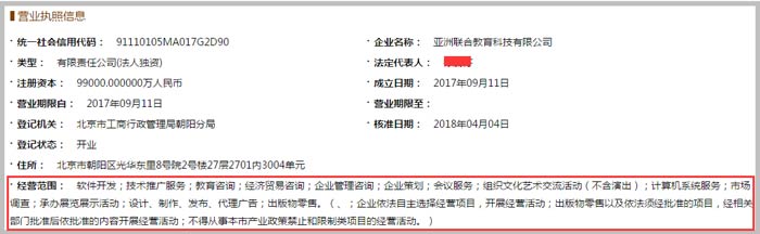 教育科技有限公司經營范圍截圖