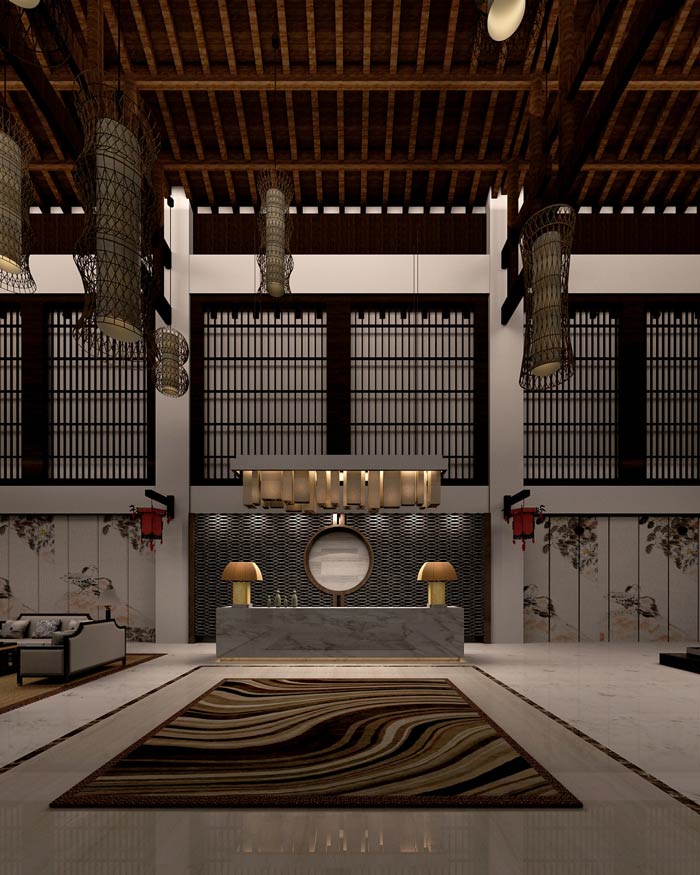 大型中式餐廳前臺(tái)裝修設(shè)計(jì)效果圖