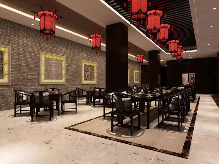大型中式餐廳餐區(qū)地板裝修設(shè)計(jì)效果圖