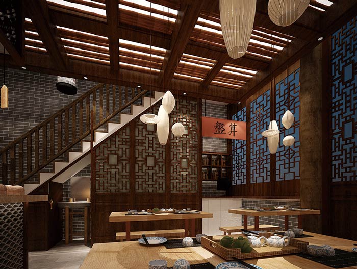 中式面館結賬區裝修設計效果圖