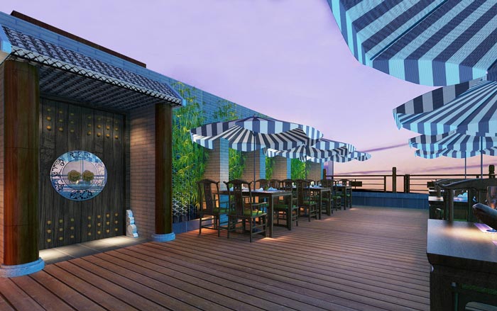 新中式川菜館大露臺裝修設計效果圖
