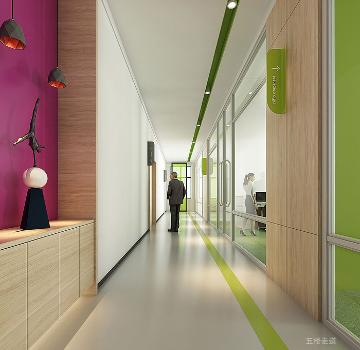 出口型企業辦公室5樓走道裝修設計效果圖