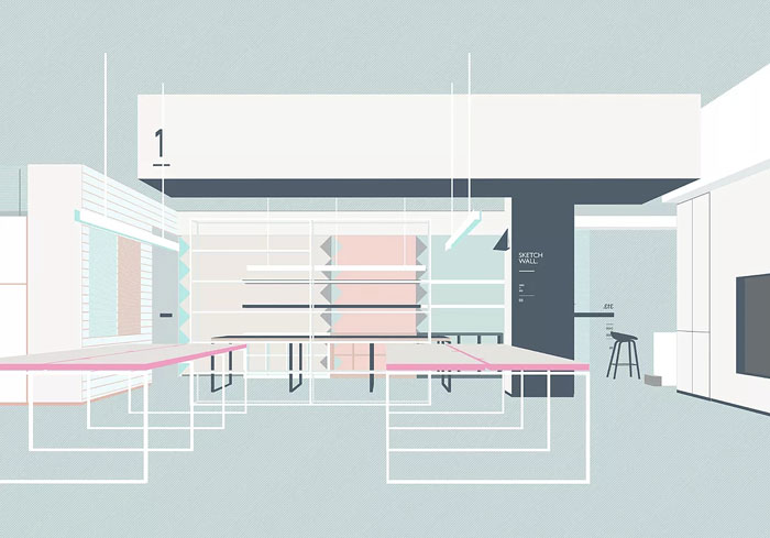 長方形辦公室平面效果表現圖