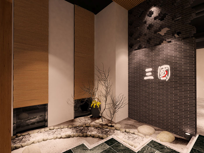 中式茶樓進門區裝修設計效果圖