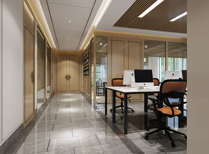 新中式辦公室辦公區設計方案效果圖