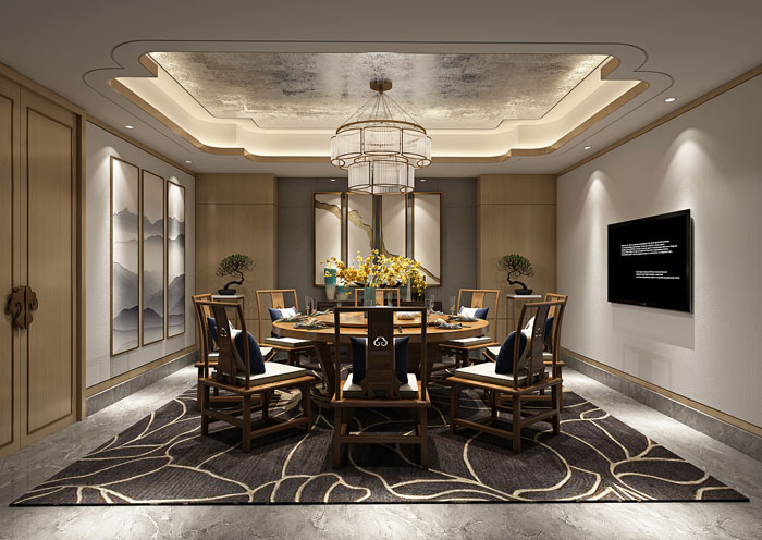 新中式辦公室餐廳設計方案效果圖