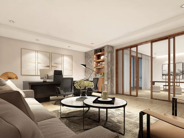 現代中式總經理辦公室裝修效果圖