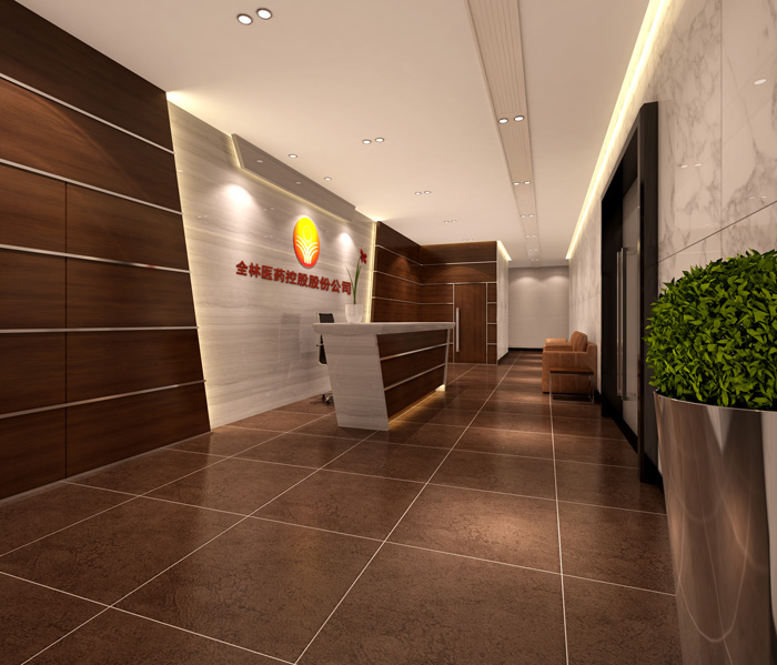 中式摩登風格辦公室前臺裝修設計效果圖