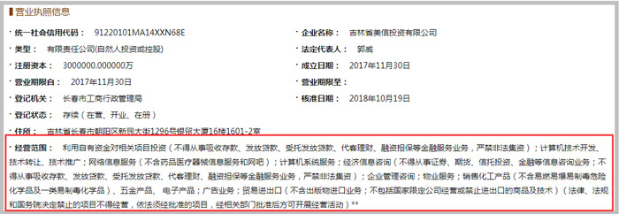 吉林省美信投資有限公司經營范圍示意圖